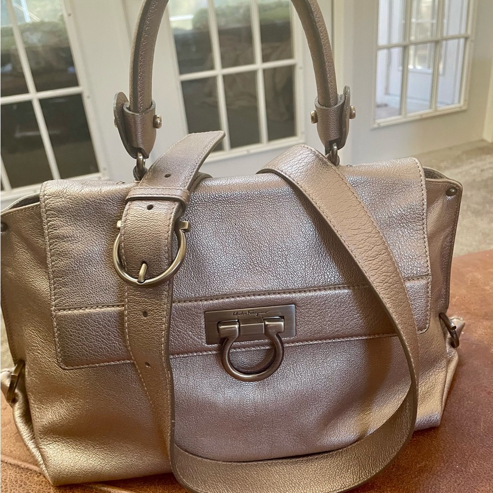 Salvatore Ferragamo Taupe Leather Satchel